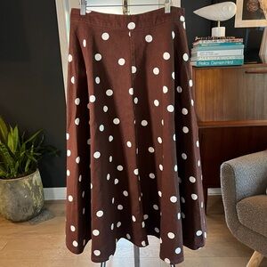 ASOS Chocolate Brown A-Line Maxi Skirt with White Polka Dots